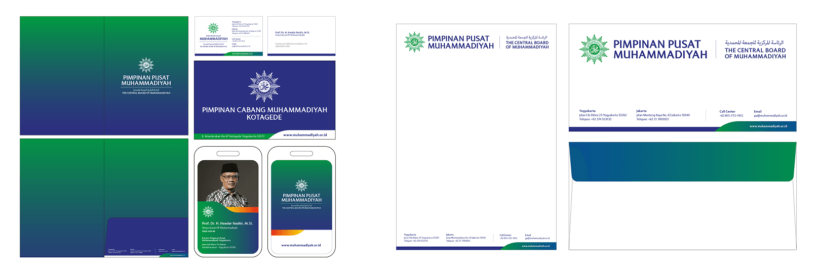 Office Kit Muhammadiyah: folder map, ID card, kop surat, amplop, kartu nama