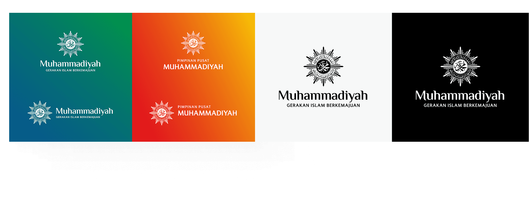 Variasi aplikasi logo pada berbagai background warna termasuk hitam dan putih