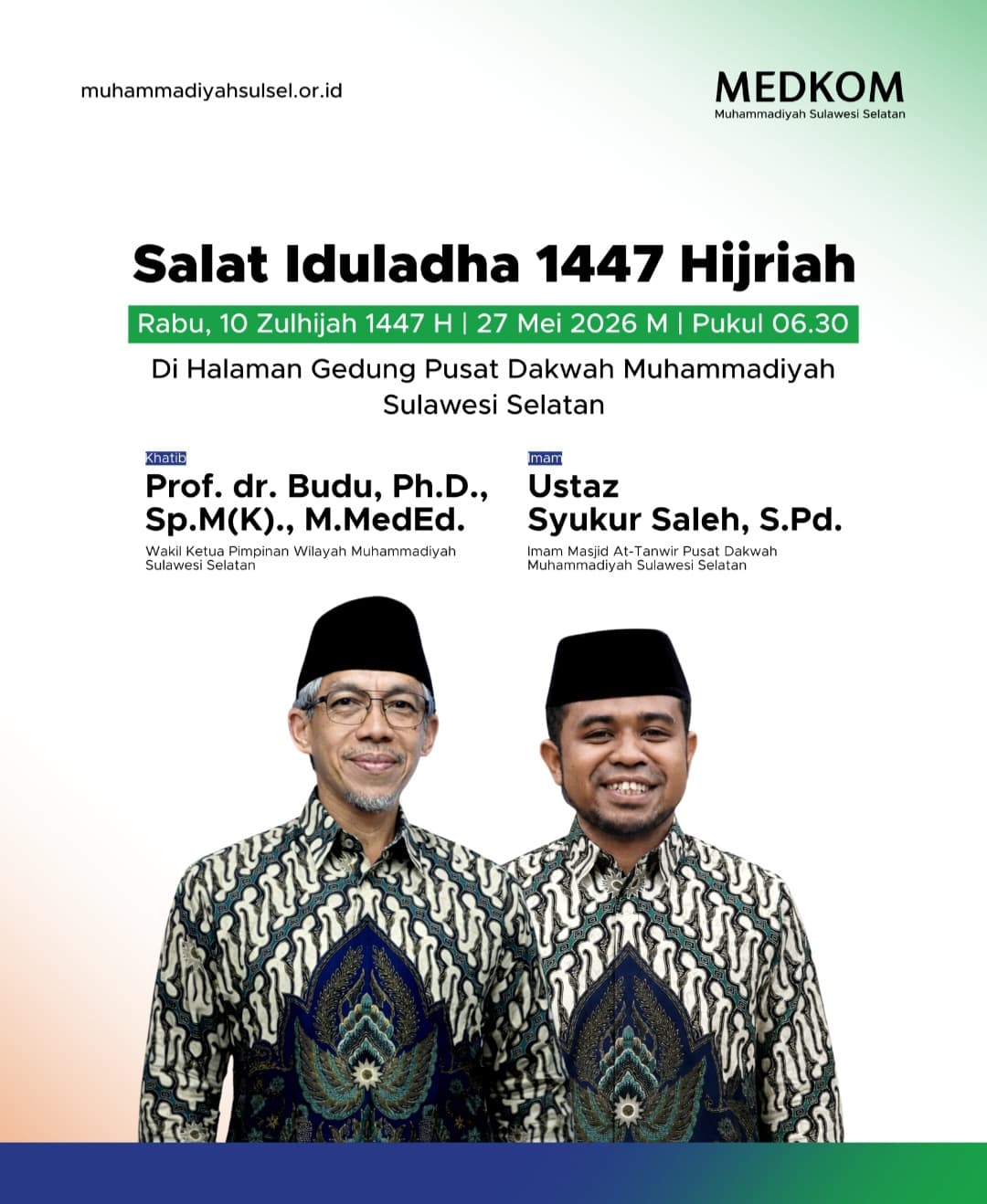 PWM Sulsel Gelar Salat Iduladha 1447 H pada 27 Mei 2026, Prof Budu Jadi Khatib Utama
