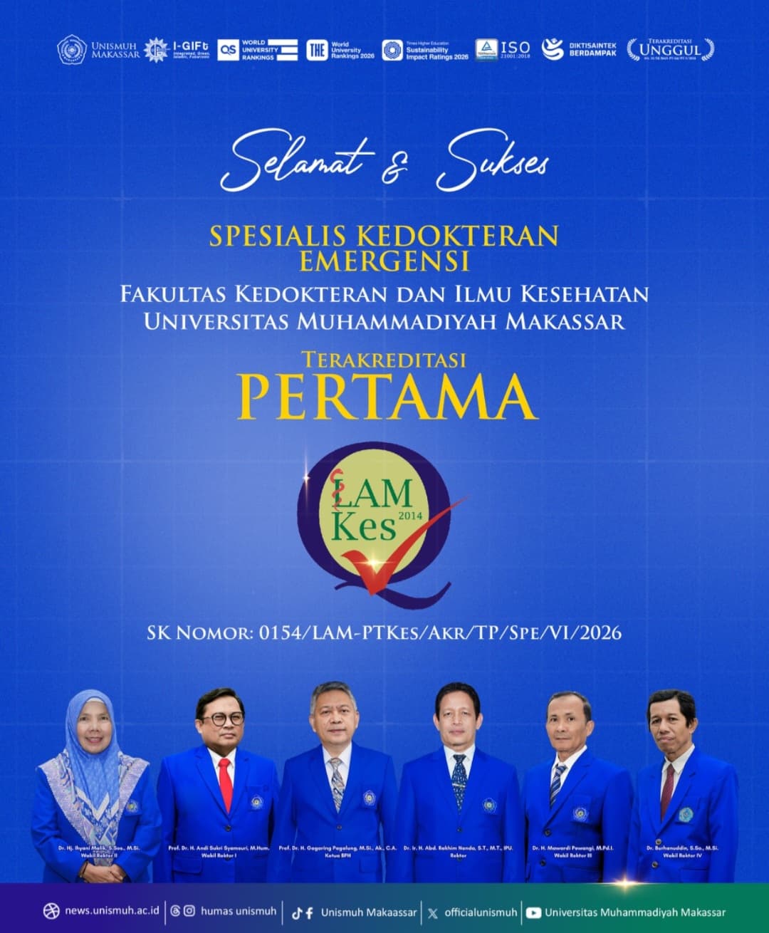 Prodi Spesialis Kedokteran Emergensi FKIK Unismuh Makassar Raih Akreditasi Perdana