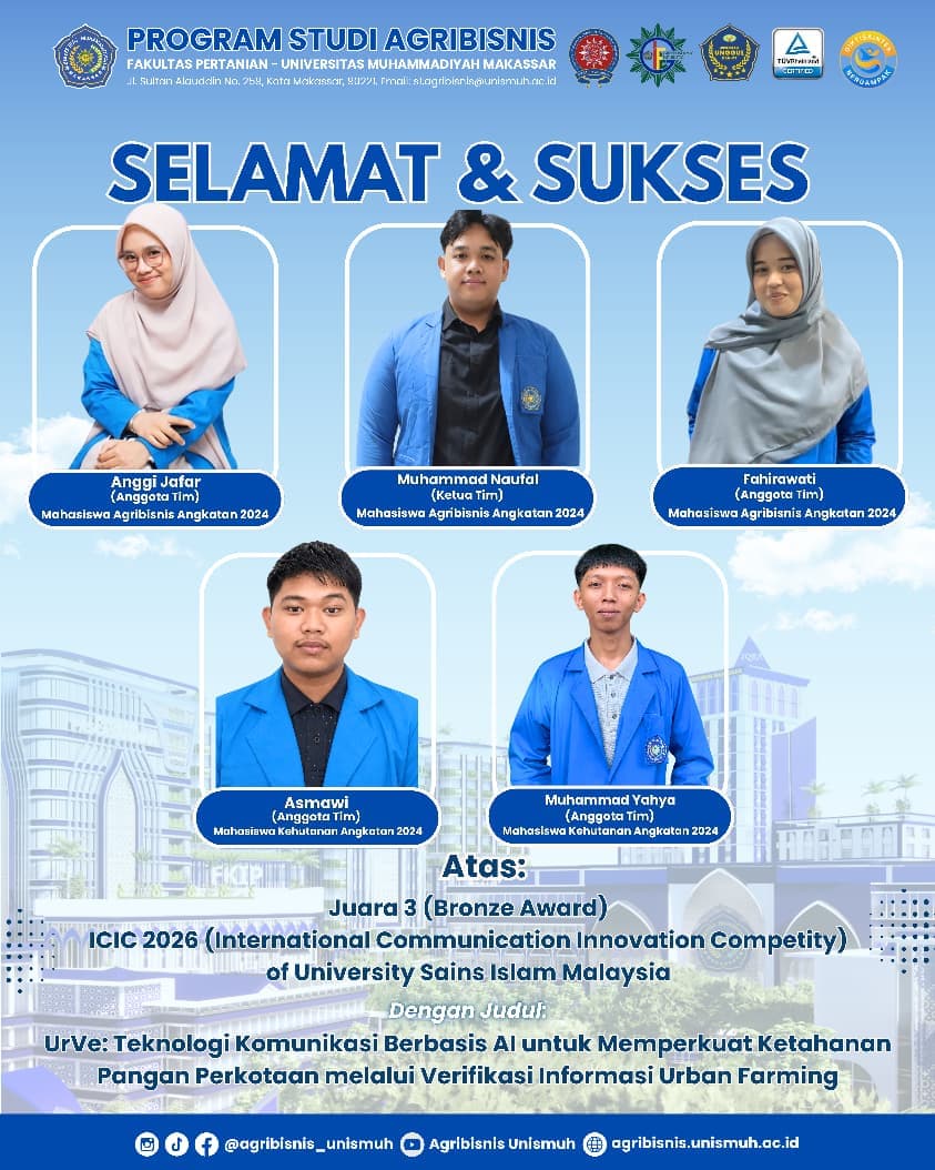 Tim mahasiswa Unismuh Makassar penerima Bronze Award ICIC 2026 dalam dokumentasi yang menyertai laporan Khittah.co