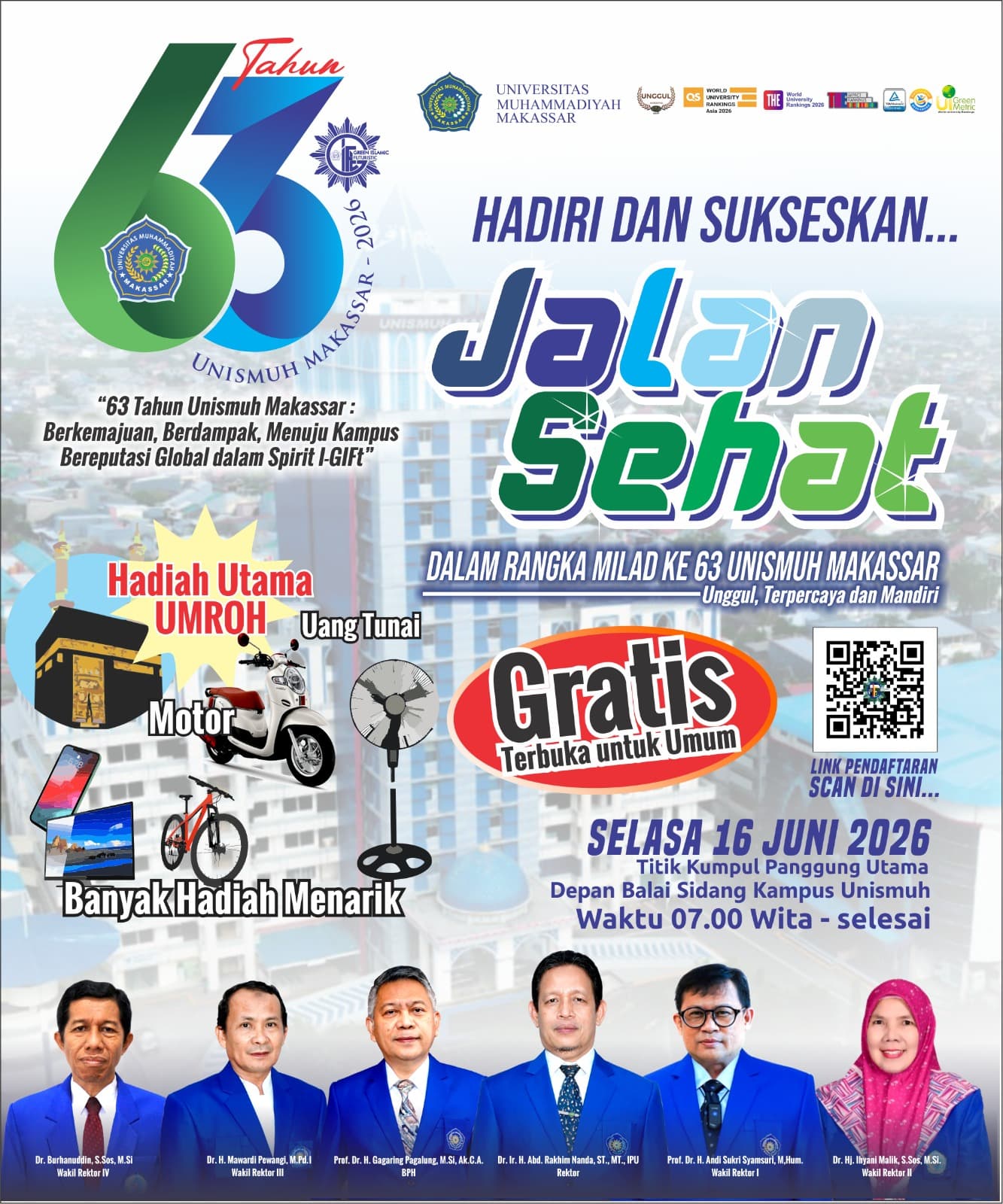 Unismuh Makassar Siapkan Jalan Sehat, Milad ke-63, dan Wisuda ke-88