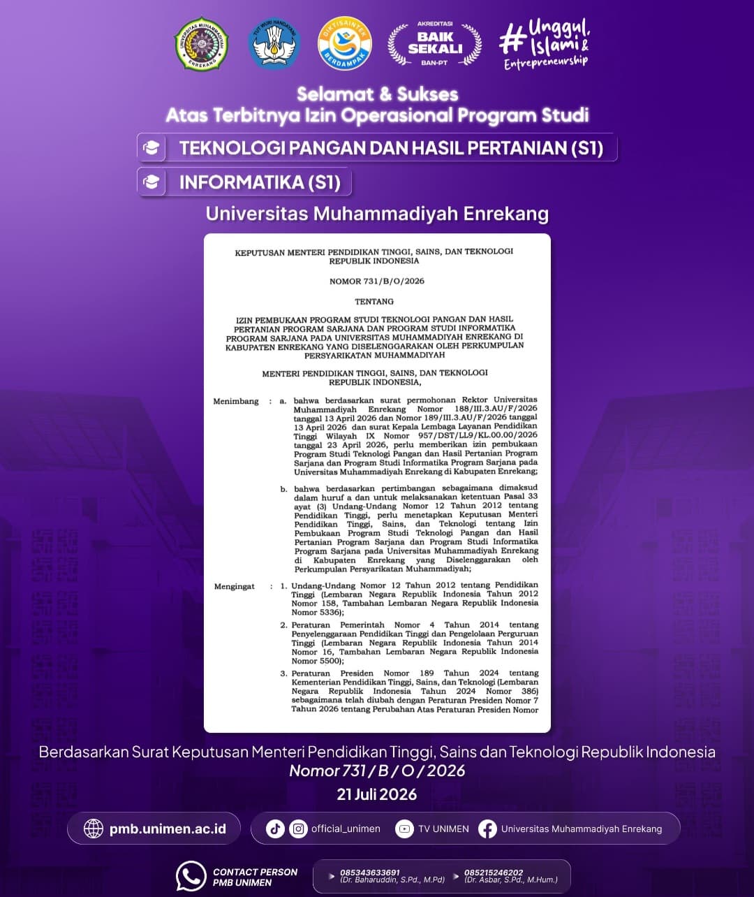 UNIMEN Resmi Tambah Dua Program Studi Unggulan: Informatika dan Teknologi Pangan